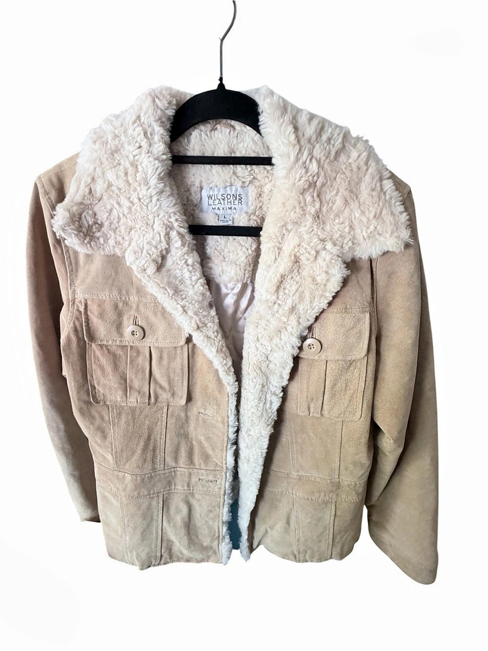 Wilson's Leather Maxima Leather Sherpa Jacket in Brown & White Like New